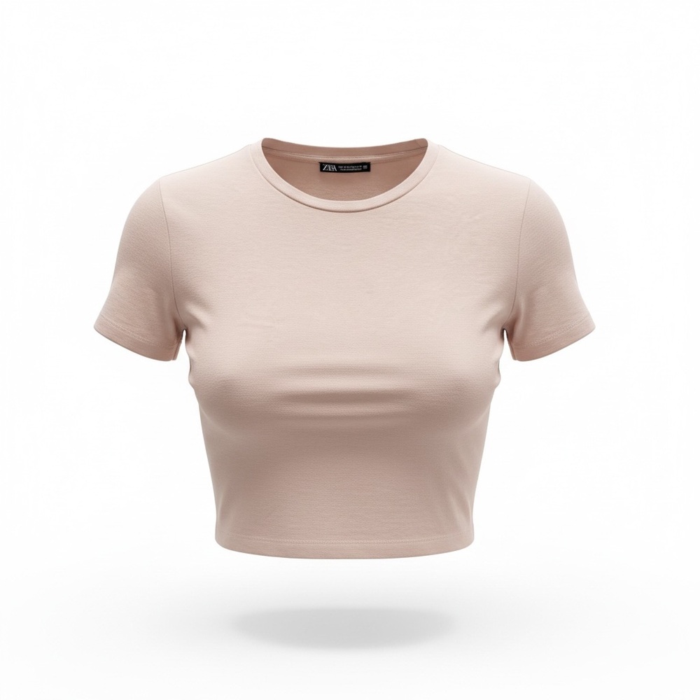 Zara Short-Sleeve Tan Crop Top Cotton Size Small US